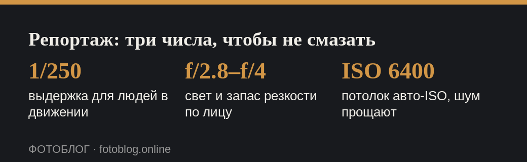 Три ключевых настройки камеры для репортажной съёмки