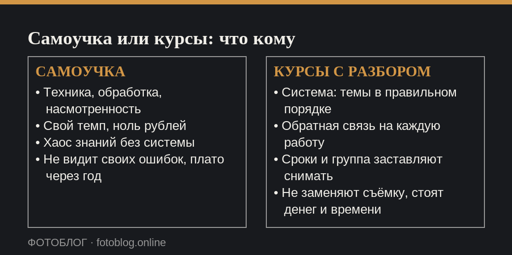 Сравнение самообучения и курсов фотографии с разбором работ